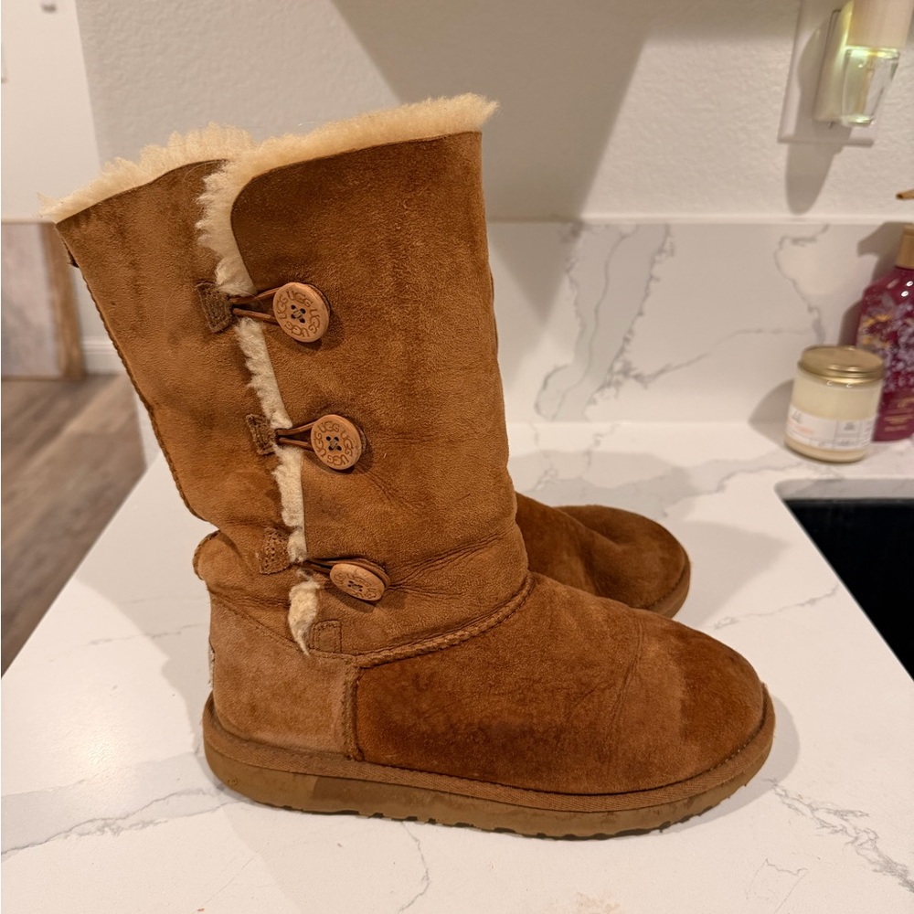 UGG Tan Suede Boots with Button Accents